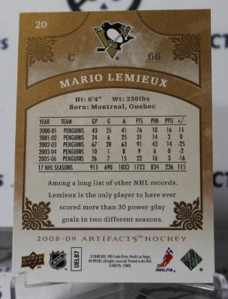 2008-09 UPPER DECK ARTIFACTS MARIO LEMIEUX # 20 PITTSBURGH PENGUINS NHL HOCKEY TRADING CARD