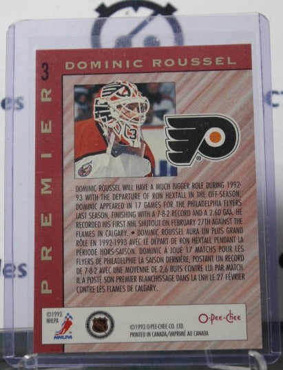 1992-93 O-PEE CHEE PREMIER DOMINIC ROUSSEL # 3 TOP ROOKIE GOALTENDER PHILADELPHIA FLYERS NHL HOCKEY CARD