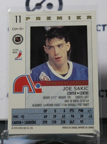 1992-93 O-PEE CHEE PREMIER JOE SAKIC # 11 STAR PERFORMERS QUEBEC NORDIQUES NHL HOCKEY CARD