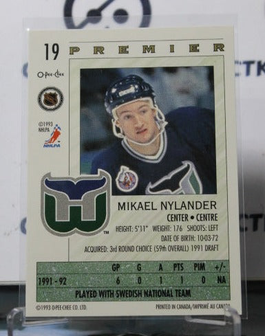 1992-93 O-PEE CHEE PREMIER MIKAEL NYLANDER # 19 HARTFORD WHALERS NHL HOCKEY TRADING CARD
