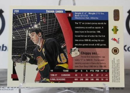 TREVOR LINDEN # 259 UPPER DECK 1997-98 VANCOUVER CANUCKS NHL HOCKEY TRADING CARD