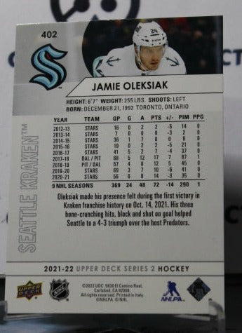 2021-22 UPPER DECK JAMIE OLEKSIAK # 402 NHL SEATTLE KRAKEN HOCKEY CARD
