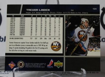 TREVOR LINDEN # 124 UPPER DECK 1998-99 NEW YORK ISLANDERS NHL HOCKEY TRADING CARD