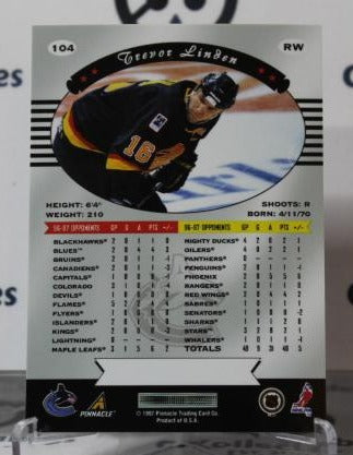TREVOR LINDEN # 104 PINNACLE 1997-98 VANCOUVER CANUCKS NHL HOCKEY TRADING CARD