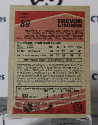 TREVOR LINDEN # 225 O-PEE CHEE 1989-90 ROOKIE VANCOUVER CANUCKS NHL HOCKEY TRADING CARD