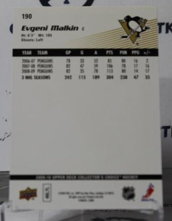 EVGENI MALKIN # 190 UPPER DECK 2009-10 PITTSBURGH PENGUINS NHL HOCKEY TRADING CARD