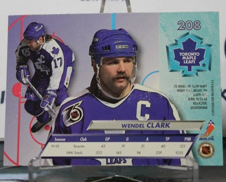 1992-93 FLEER ULTRA WENDEL CLARK # 208 TORONTO MAPLE LEAFS NHL HOCKEY CARD