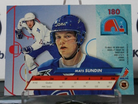 1992-93 FLEER ULTRA MATS SUNDIN # 180 QUEBEC NORDIQUES NHL HOCKEY CARD