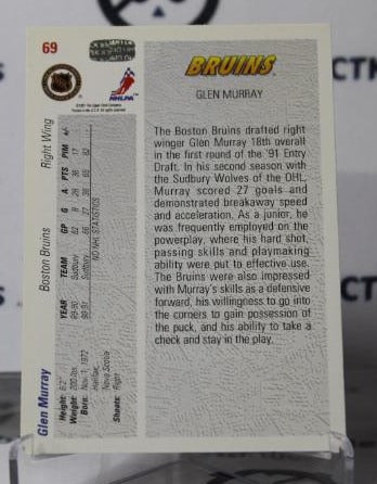 GLEN MURRAY # 69 UPPER DECK ROOKIE 1991-92 BOSTON BRUINS NHL HOCKEY TRADING CARD