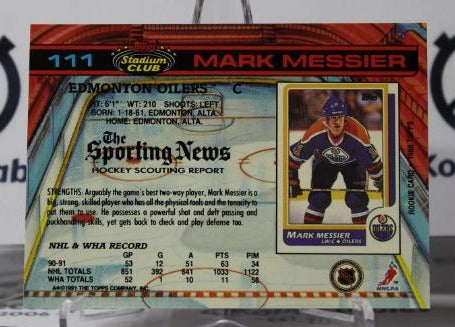 MARK MESSIER # 111 TOPPS STADIUM CLUB 91-92 EDMONTON OILERS NHL HOCKEY TRADING CARD