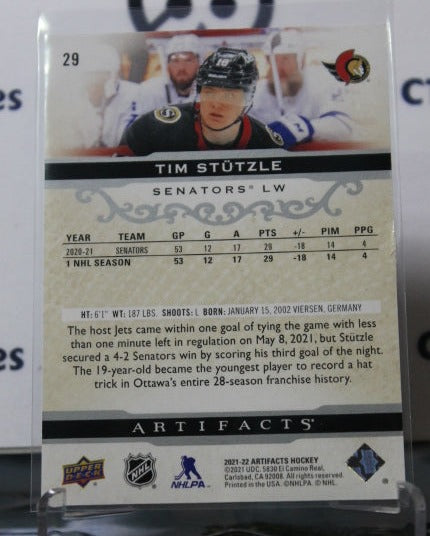 2021-22 UPPER DECK ARTIFACTS TIM STUTZLE # 29 SILVER ROOKIE OTTAWA SENATORS HOCKEY CARD
