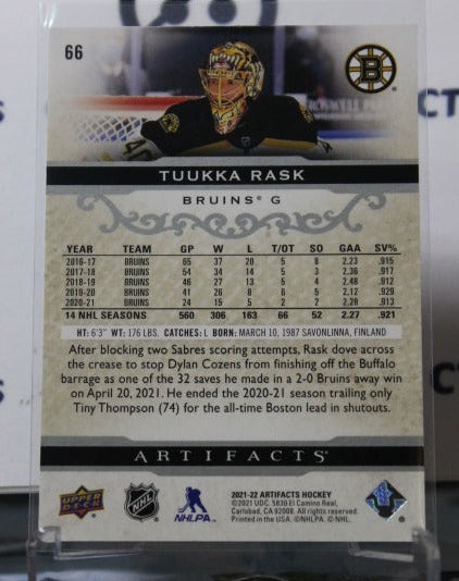 2021-22 UPPER DECK ARTIFACTS TUUKKA RASK # 66 SILVER BOSTON BRUINS HOCKEY CARD