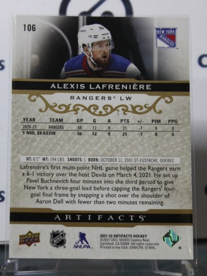2021-22 UPPER DECK ARTIFACTS ALEXIS LAFRENIERE # 106 ROOKIE ROSE GOLD NEW YORK RANGERS NHL HOCKEY CARD