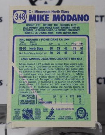 MIKE MODANO # 348 O-PEE CHEE ROOKIE 1990-91 MINNESOTA NORTH STARS NHL HOCKEY TRADING CARD