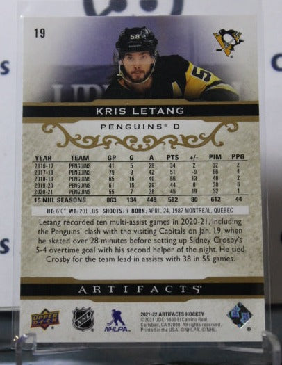 2021-22 UPPER DECK ARTIFACTS KRIS LETANG # 19 ROSE GOLD PITTSBURGH PENGUINS NHL HOCKEY TRADING CARD