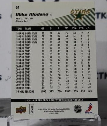 MIKE MODANO # 51 UPPER DECK 2009-10 DALLAS STARS NHL HOCKEY TRADING CARD