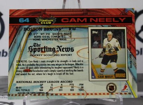CAM NEELY # 64 TOPPS STADIUM CLUB 1991-92 BOSTON BRUINS NHL HOCKEY TRADING CARD
