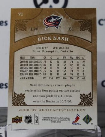 2008-09 UPPER DECK ARTIFACTS RICK NASH # 71 COLUMBUS BLUE JACKETS NHL HOCKEY TRADING CARD