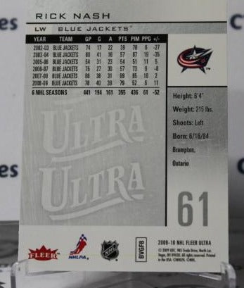 RICK NASH # 42 FLEER ULTRA 2009-10 COLUMBUS BLUE JACKETS NHL HOCKEY TRADING CARD
