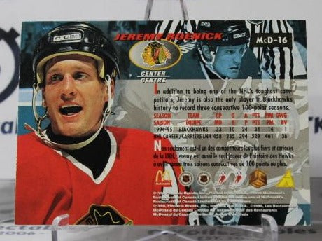JEREMY ROENICK #McD-16 PINNACLE McDONALD'S 1995-96 CHICAGO BLACKHAWKS NHL HOCKEY TRADING CARD