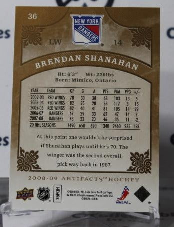 BRENDAN SHANAHAN # 36 UPPER DECK ARTIFACTS 2008-09 NEW YORK RANGERS NHL HOCKEY TRADING CARD