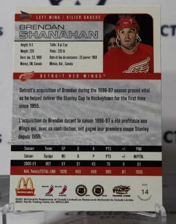 BRENDAN SHANAHAN # 14 PACIFIC McDONALD'S 2001-02 DETROIT RED WINGS NHL HOCKEY TRADING CARD