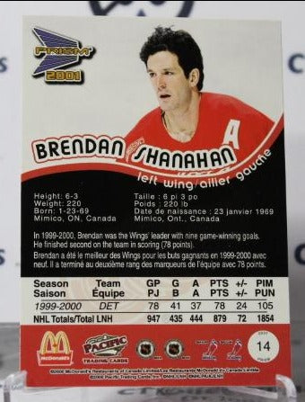 BRENDAN SHANAHAN # 14 PACIFIC McDONALD'S 2000-01 DETROIT RED WINGS NHL HOCKEY TRADING CARD