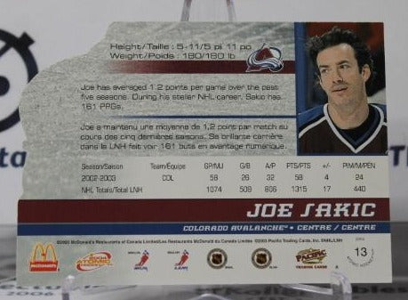 JOE SAKIC # 10 PACIFIC MDONALD'S DIE CUT 2003-04 COLORADO AVALANCHE NHL HOCKEY TRADING CARD