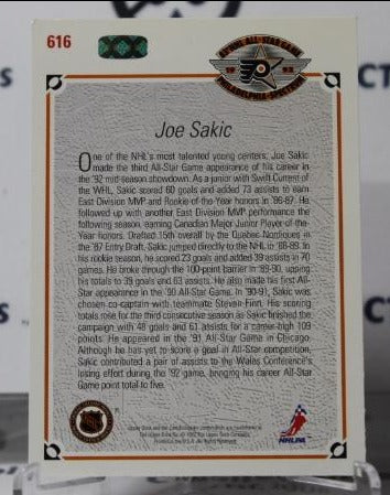 JOE SAKIC # 616 UPPER DECK 1991-92 QUEBEC NORDIQUES NHL HOCKEY TRADING CARD