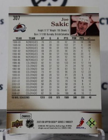 JOE SAKIC # 307 UPPER DECK 2007-08 COLORADO AVALANCHE NHL HOCKEY TRADING CARD