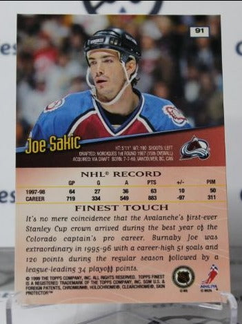 JOE SAKIC # 91 TOPPS FINEST 1998-99 COLORADO AVALANCHE NHL HOCKEY TRADING CARD