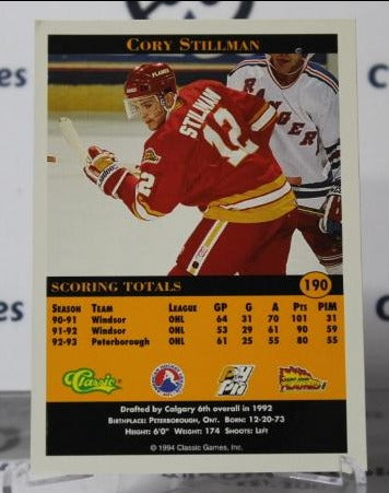 CORY STILLMAN # 190 RC CLASSIC PROSPECTS 1994 - 95 CALGARY FLAMES NHL HOCKEY TRADING CARD