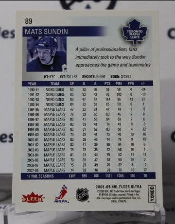 MATS SUNDIN # 89 FLEER ULTRA 2008-09 TORONTO MAPLE LEAFS NHL HOCKEY TRADING CARD