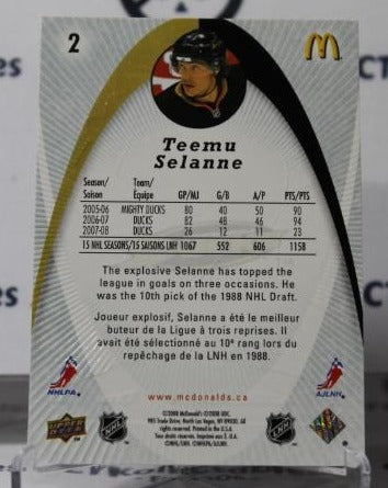 TEEMU SELANNE # 2 UPPER DECK McDONALD'S 2008-09 ANAHEIM DUCKS NHL HOCKEY TRADING CARD