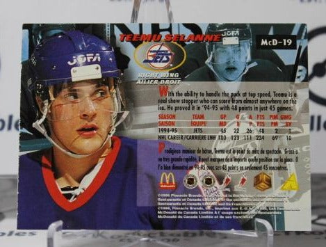 TEEMU SELANNE # McD-19 PINNACLE McDONALD'S 1995-96 WINNIPEG JETS NHL HOCKEY TRADING CARD