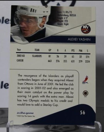 ALEXEI YASHIN # 56 IN THE GAME 2003-04 NEW YORK ISLANDERS NHL HOCKEY TRADING CARD