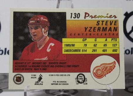 STEVE YZERMAN # 130 O-PEE CHEE PREMIER 1990-91 DETROIT RED WINGS NHL HOCKEY TRADING CARD