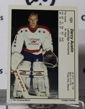 DARCY AUSTIN # 121 INNING SKETCH WHL 1990-91 GOALTENDER HOCKEY TRADING CARD