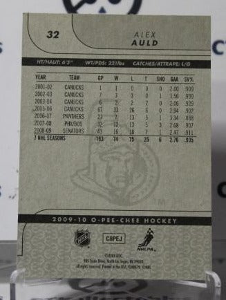 ALEX AULD # 32 O-PEE CHEE 2009-10 HOCKEY GOALTENDER OTTAWA SENATORS CARD