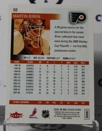 MARTIN BIRON # 68 FLEER ULTRA 2008-09 HOCKEY GOALTENDER PHILADELPHIA FLYERS CARD