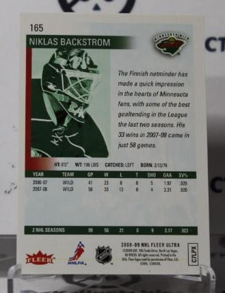 NIKLAS BACKSTROM # 165 FLEER ULTRA 2008-09 HOCKEY GOALTENDER MINNESOTA WILD CARD
