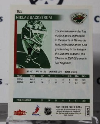 NIKLAS BACKSTROM # 165 FLEER ULTRA 2008-09 HOCKEY GOALTENDER MINNESOTA WILD CARD