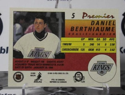 DANIEL BERTHIAUME # 5 O-PEE CHEE PREMIER 1990-91 HOCKEY GOALTENDER L A KINGS CARD