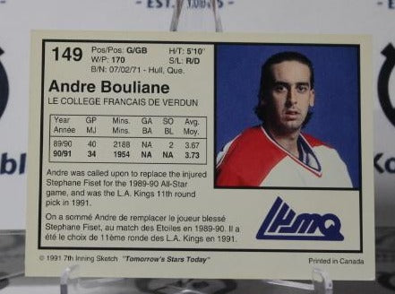 ANDRE BOULIANE # 149 INNING SKETCH HOCKEY GOALTENDER NHL CARD