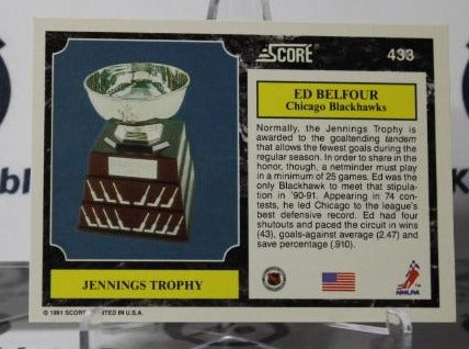 ED BELFOUR # 433 SCORE 1991-92 HOCKEY GOALTENDER CHICAGO BLACKHAWKS CARD