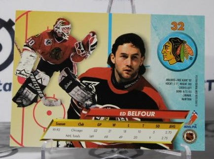 ED BELFOUR # 32 FLEER 1992-93 HOCKEY GOALTENDER CHICAGO BLACKHAWKS CARD