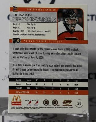ROMAN CECHMANEK # 28 PACIFIC McDONALD'S 2001-02 HOCKEY GOALTENDER PHILADELPHIA FLYERS CARD