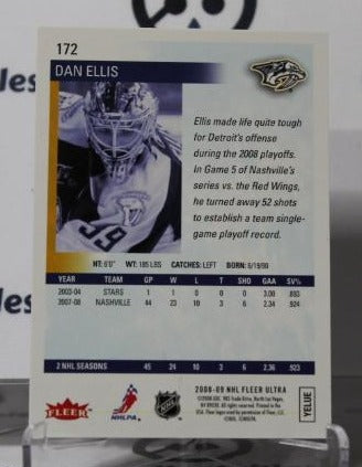 DAN ELLIS # 172 FLEER ULTRA 2008-09 HOCKEY GOALTENDER NASHVILLE PREDATORS CARD