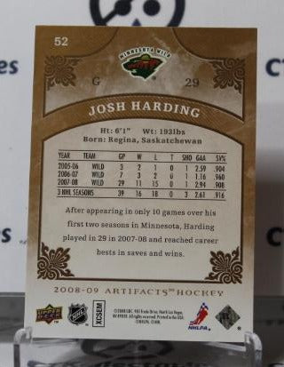 JOSH HARDING #52 UPPER DECK ARTIFACTS 2008-09 HOCKEY GOALTENDER MINNESOTA WILD CARD