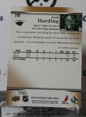 JOSH HARDING #296 UPPER DECK 2007-08 HOCKEY GOALTENDER MINNESOTA WILD CARD